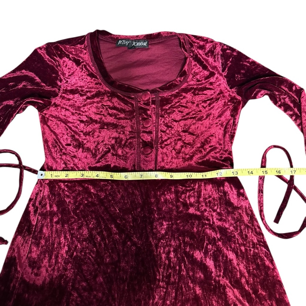 VTG 90s Betsey Johnson Crushed Velvet Maxi Dress Burgundy Wine Medium - Picture 7 of 11